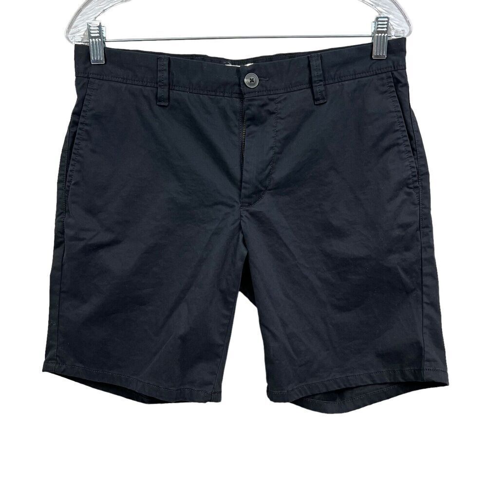Open Edit Chino Shorts Stretch Flat Front Zip Fly Slash Pockets Black Men 30W*